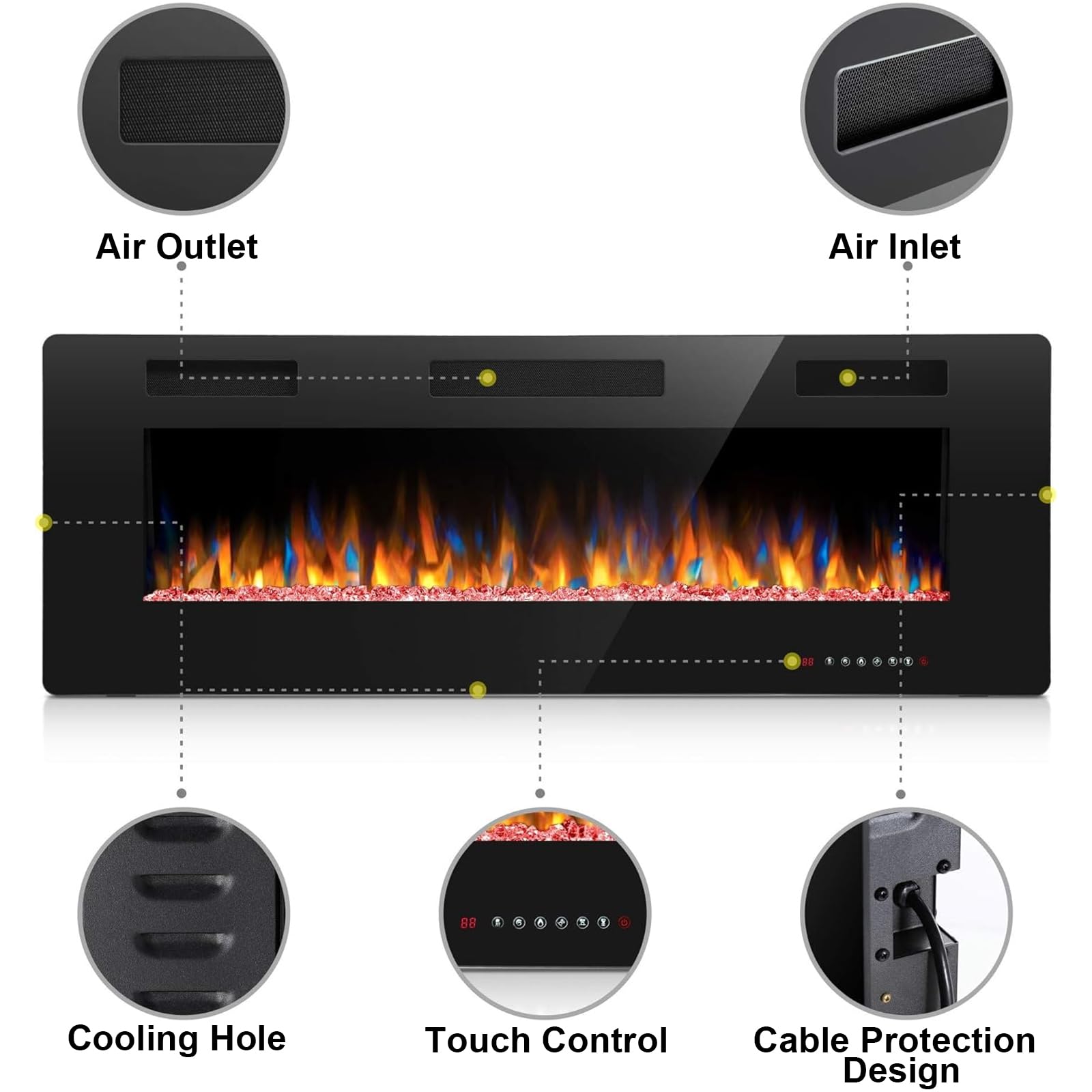 50 inch Electric Fireplace Inserts  in Wall Recessed and Wall Mounted