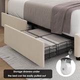 Modern Upholstered Bed Frame with 4 Storage Drawers, Button Tufted Headboard Design