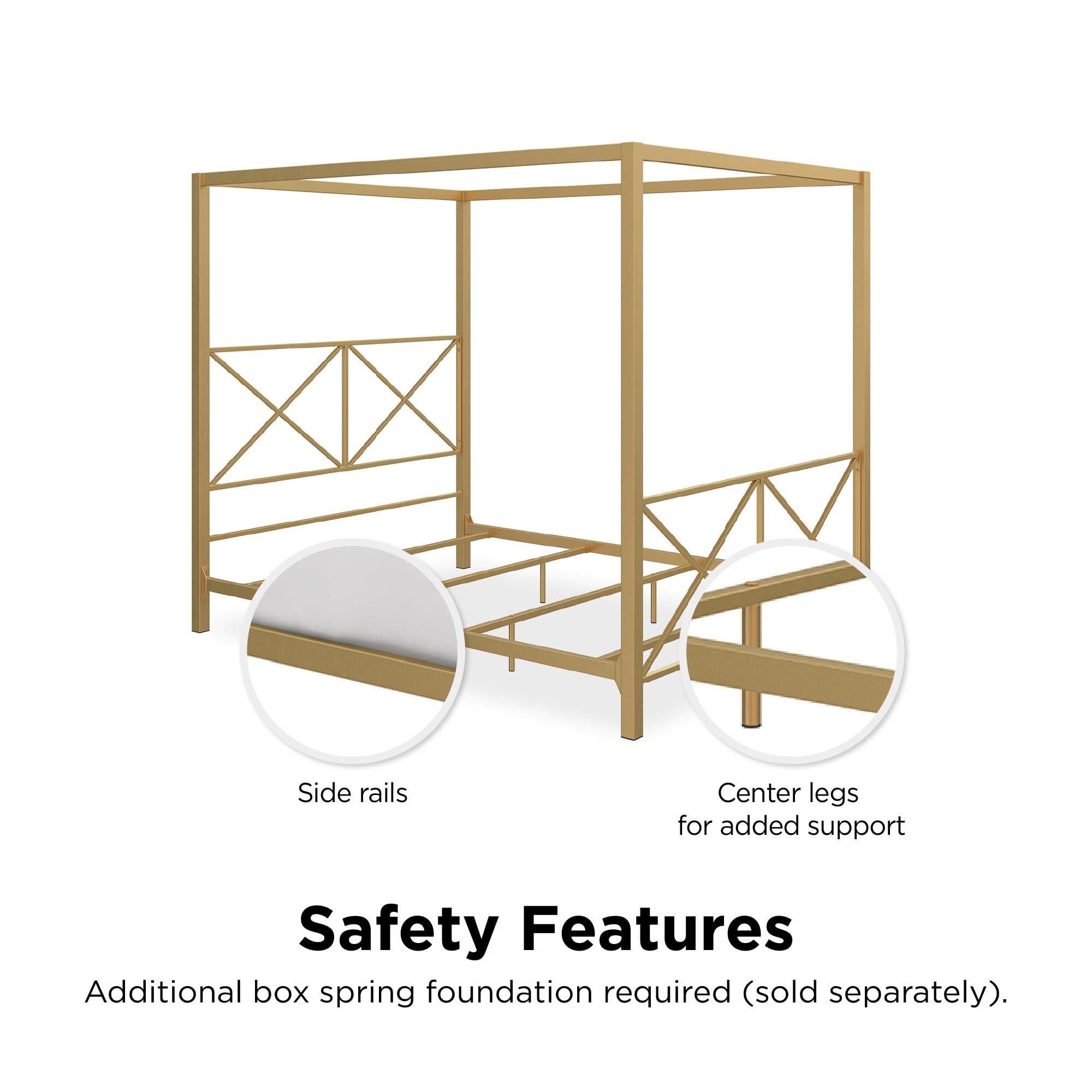 Rosedale Metal Canopy Bed Frame with Four Poster Design and Geometric Accented Headboard