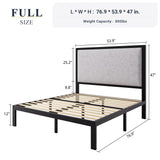 Full Size Bed Frame with 47'' Tall Upholstered Headboard