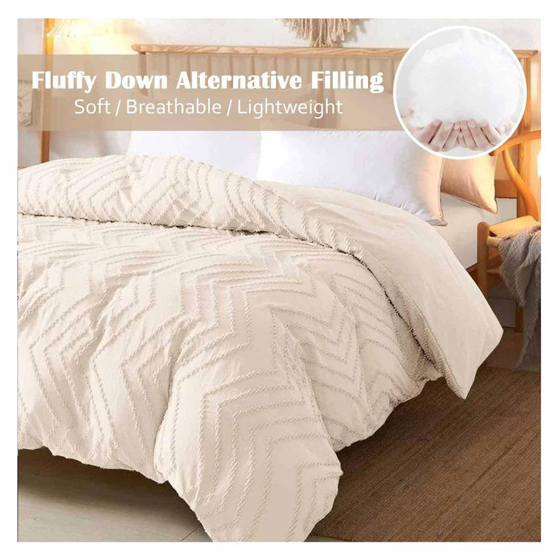 Full Comforter Set Beige Tufted Jacquard Boho Soft Shabby Chic Reversible Down Alternative Microfiber Bedding