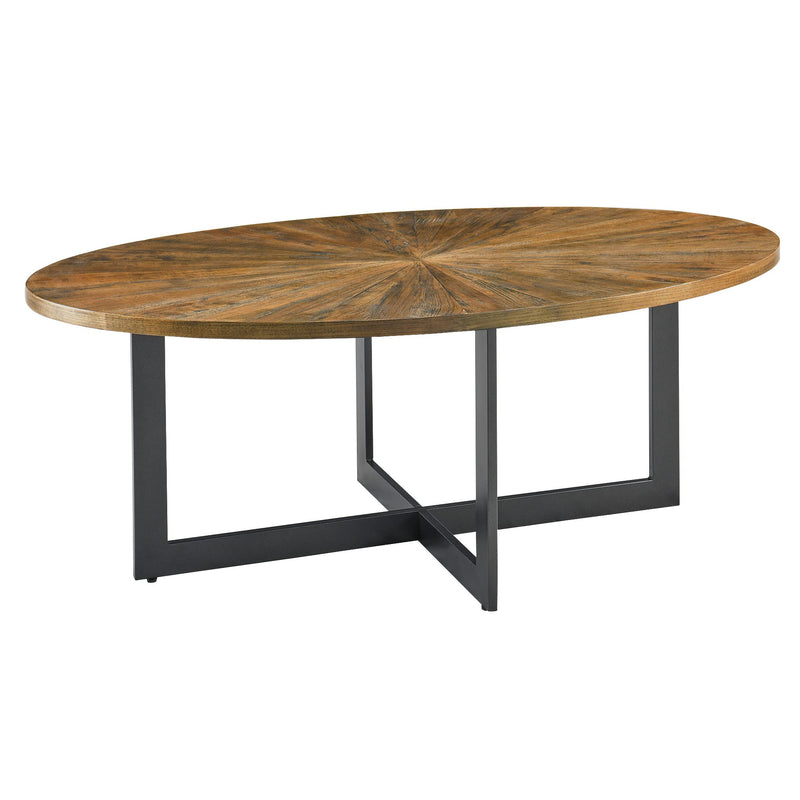 Solid Wood Oval Coffee Table with Metal Legs, 47.9” Industrial Sofa Cocktail Table