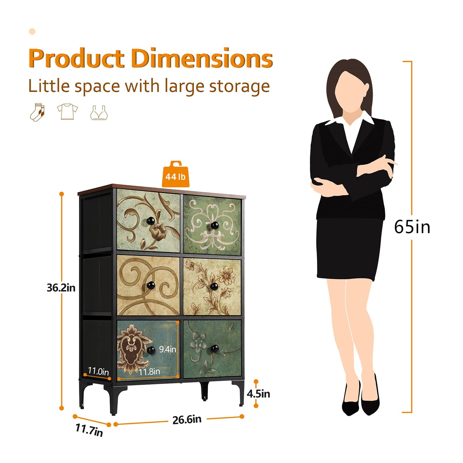 Vintage 6-Drawer Dresser | Tall Storage Chest for Bedroom & Living Room