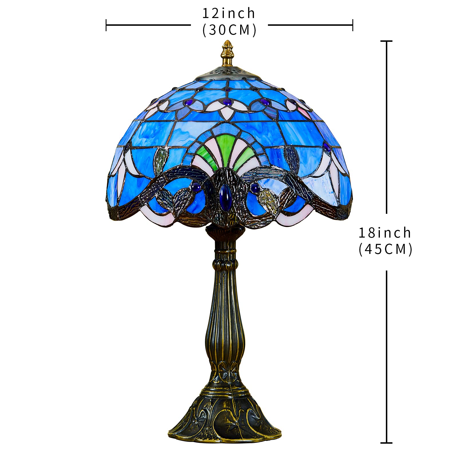 Tiffany Table Lamp Blue Stained Glass Style Vintage