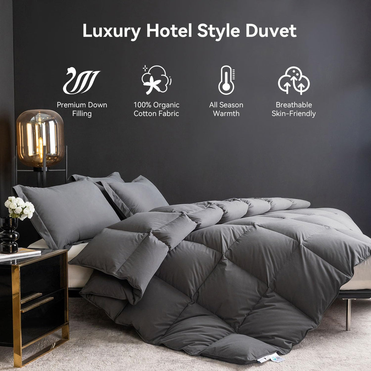 Goose Feather Down Comforter King Size,Hotel Style Bedding Comforter,750+ Fill Power
