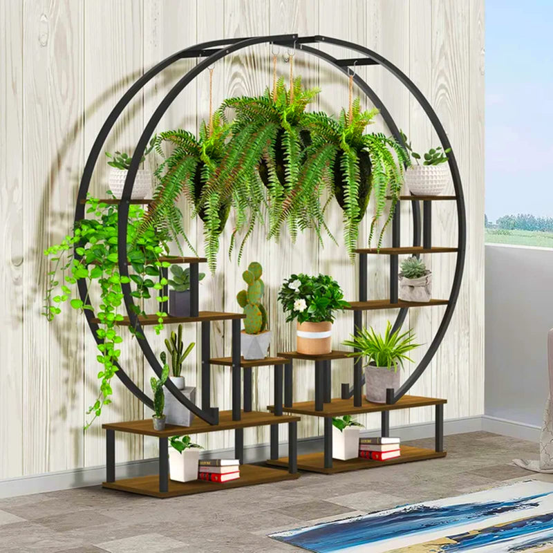 2 Pcs 6 Tier Tall Metal Indoor Plant Stand Half-Moon-Shaped Plant Shelf Holder