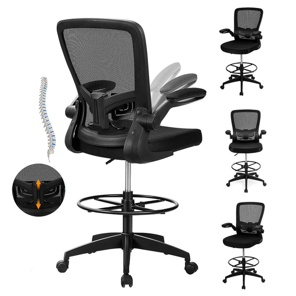 Drafting Chair, Ergonomic Tall Office Chair Stool Standing Desk Chair with High Back