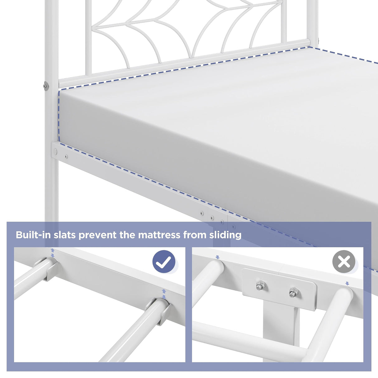 Twin Bed Frames Metal Platform Bed with Sparkling Star-Inspired Design Headboard