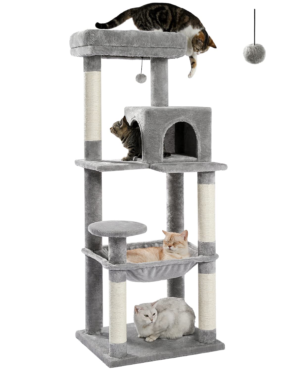 Cat Tree for Large Cats Adult with Metal Plush Big Hammock, 56.3" Cat TowerZ