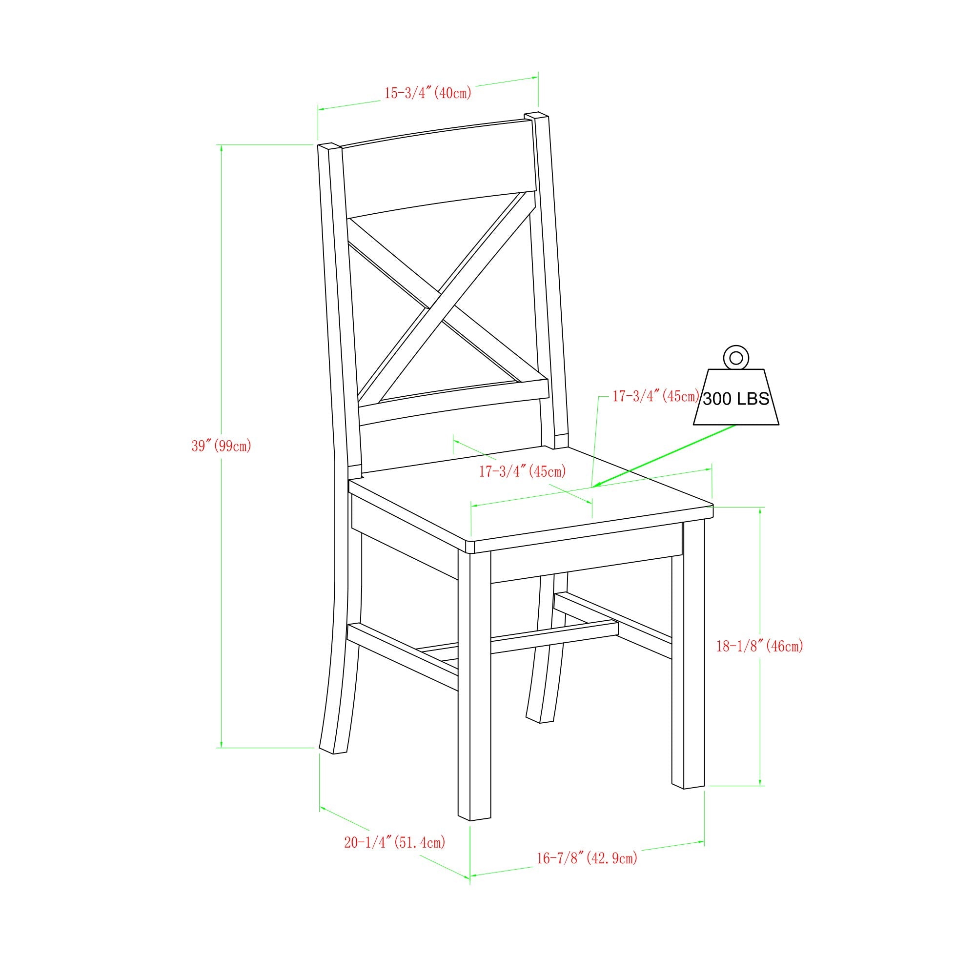 Modern Farmhouse Wood X-Back Armless Dining Chairs Kitchen, Set of 2, Brown