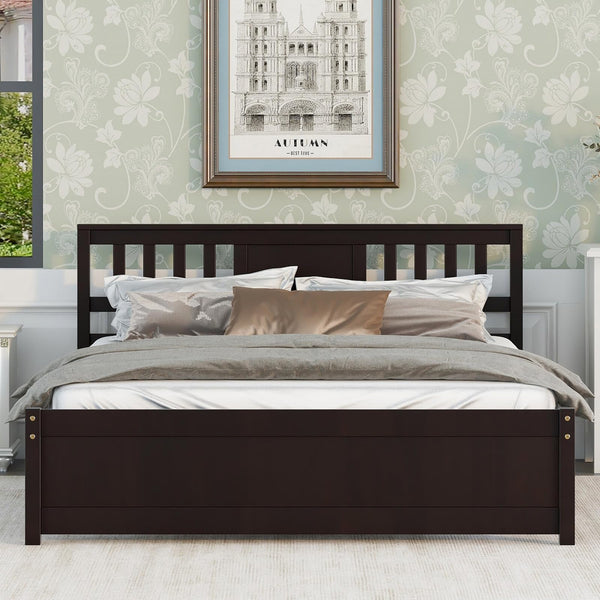 Queen Size Bed Frame, Wood Platform Bed Frame with Headboard, Solid Wood Foundation
