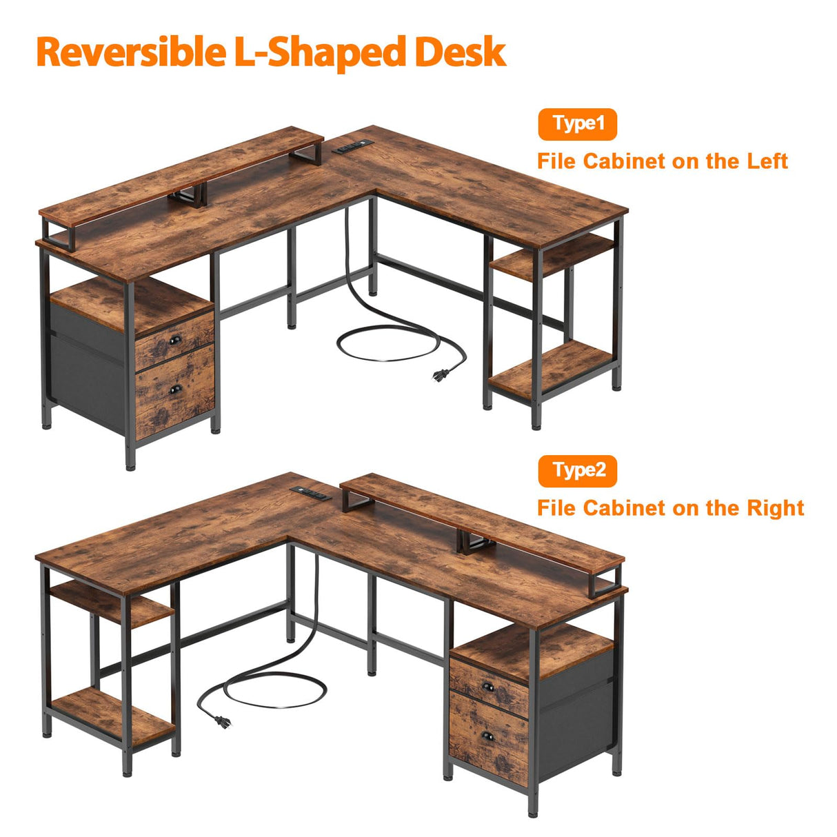 66” L Shaped Desk with Power Outlet