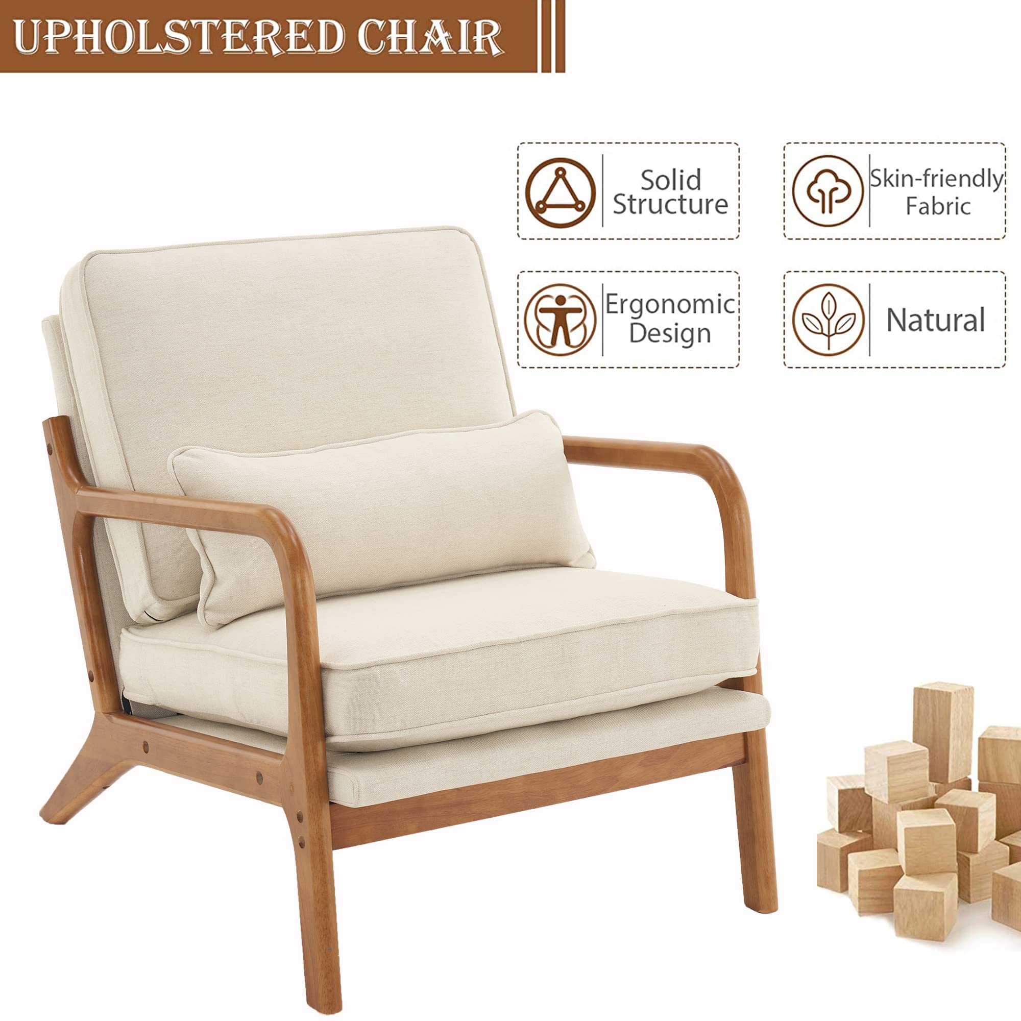 Accent Chair for Living Room, Mid-Century Modern Upholstered Arm chair