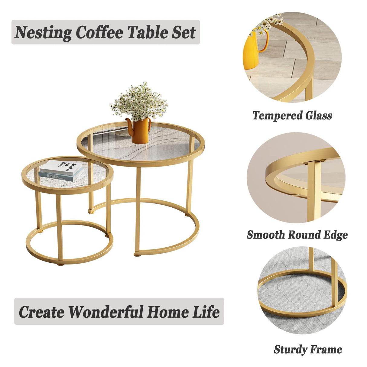 Gold Nesting Coffee Table Set of 2