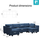 Sofa Couch with Reversible Chaises 6 seat Sectional Couch