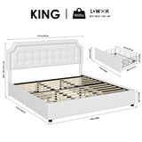 King Size Bed Frame with 4 Drawers, Upholstered Platform Storage Bed