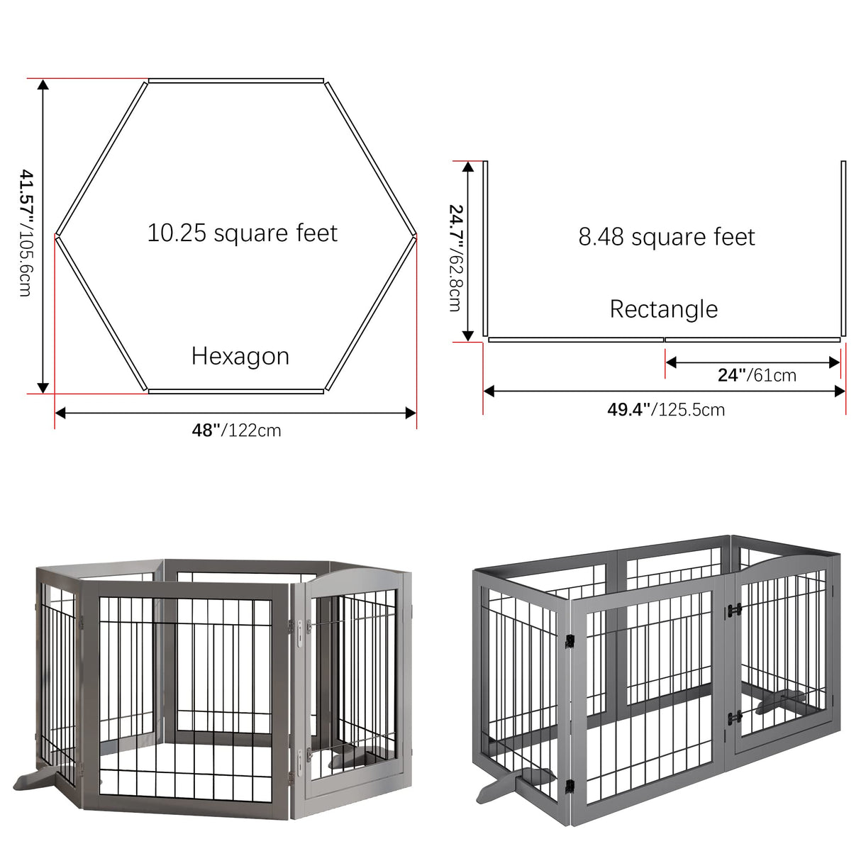 Folding Pet Gate 144" Wide, 30" Tall No-Assembly Wooden Dog Gate