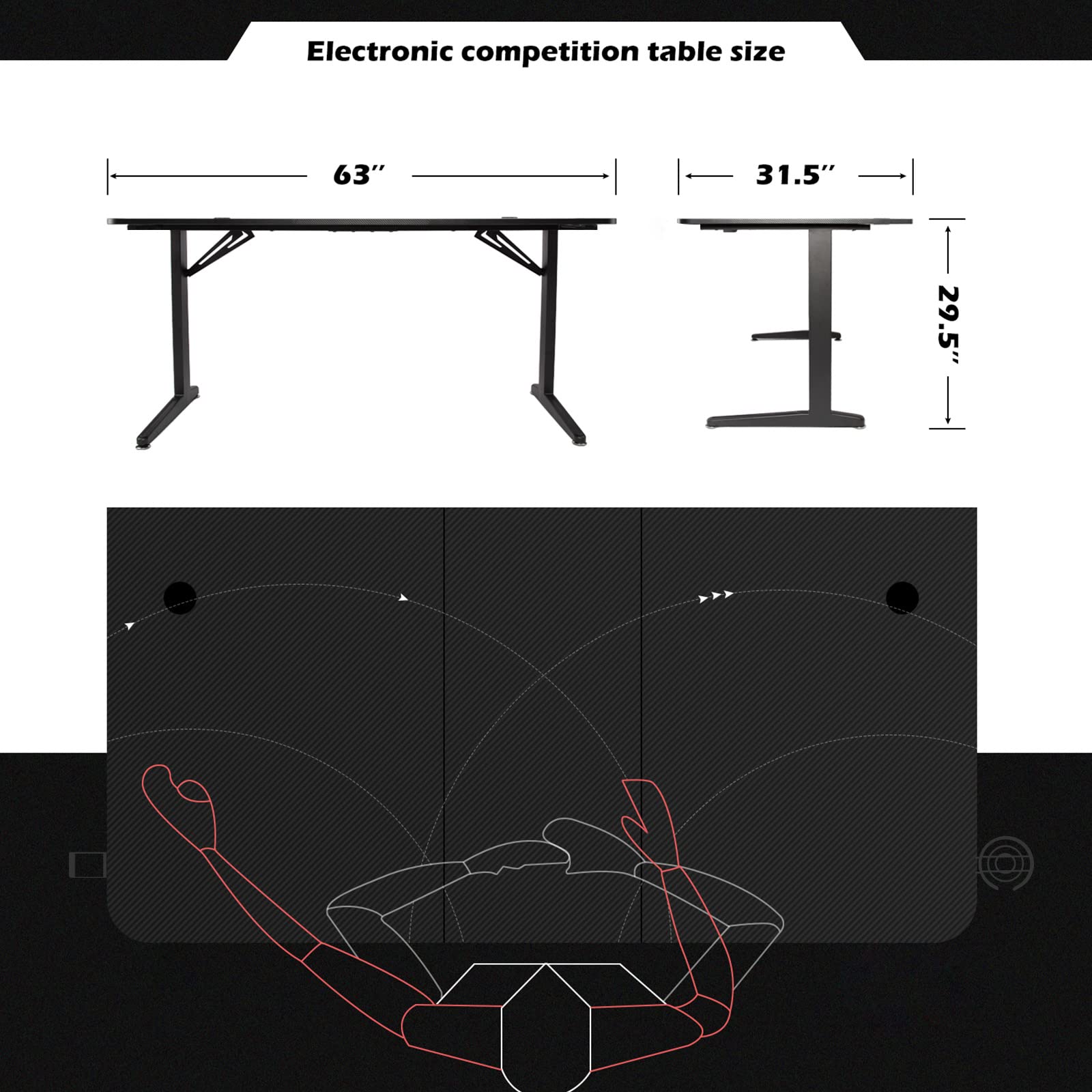 Gaming Desk Large Surface 63’’x31.5’’ with Cup Holder