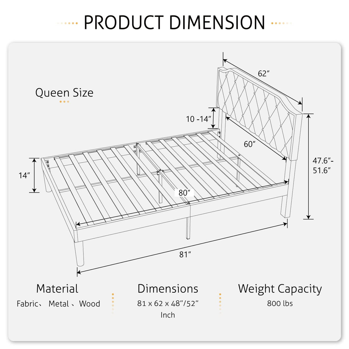 Queen Size Upholstered Platform Bed with Curved Rhombic Button Tufted Headboard