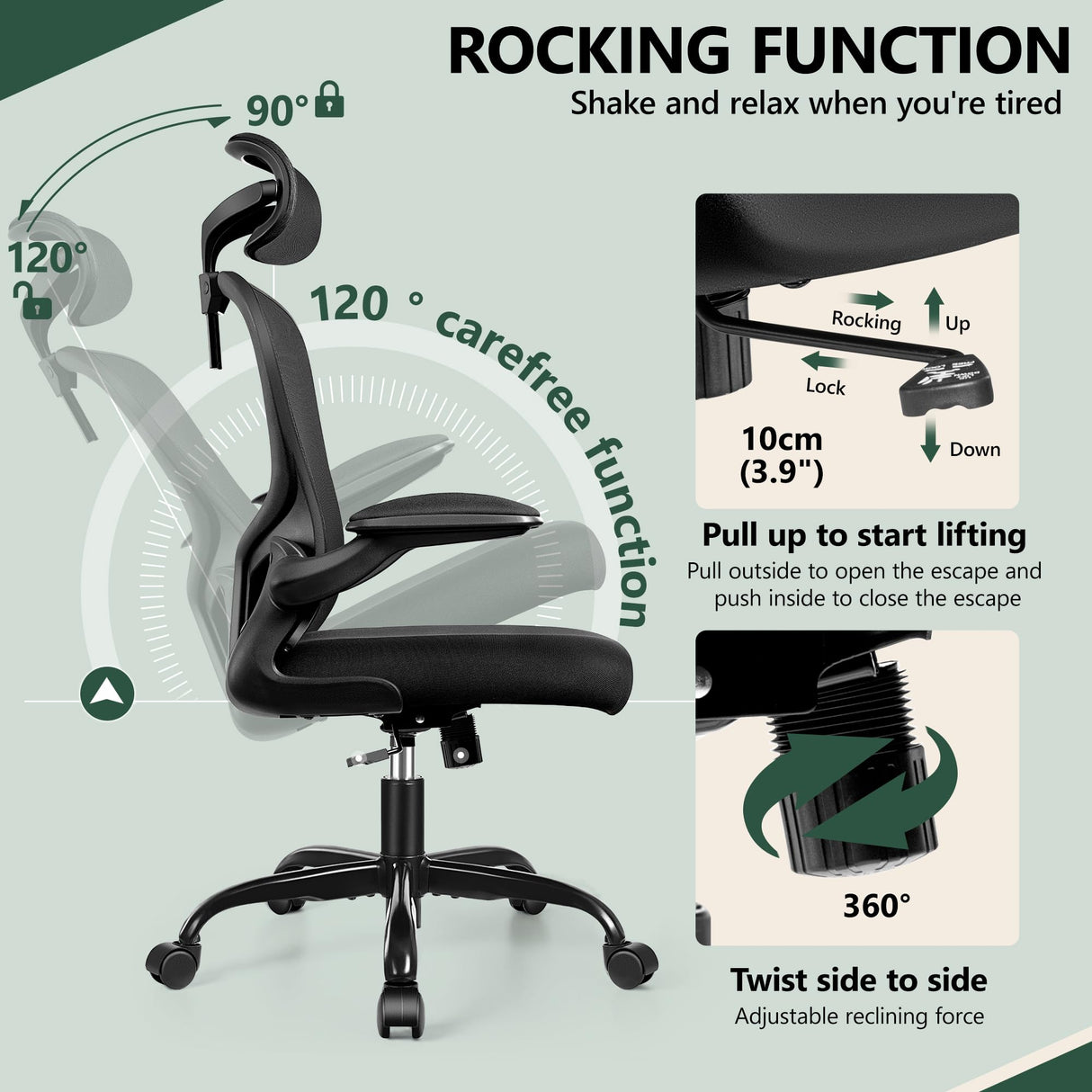 Office Chair Ergonomic Desk Chair with Headrest, High Back Computer Chair