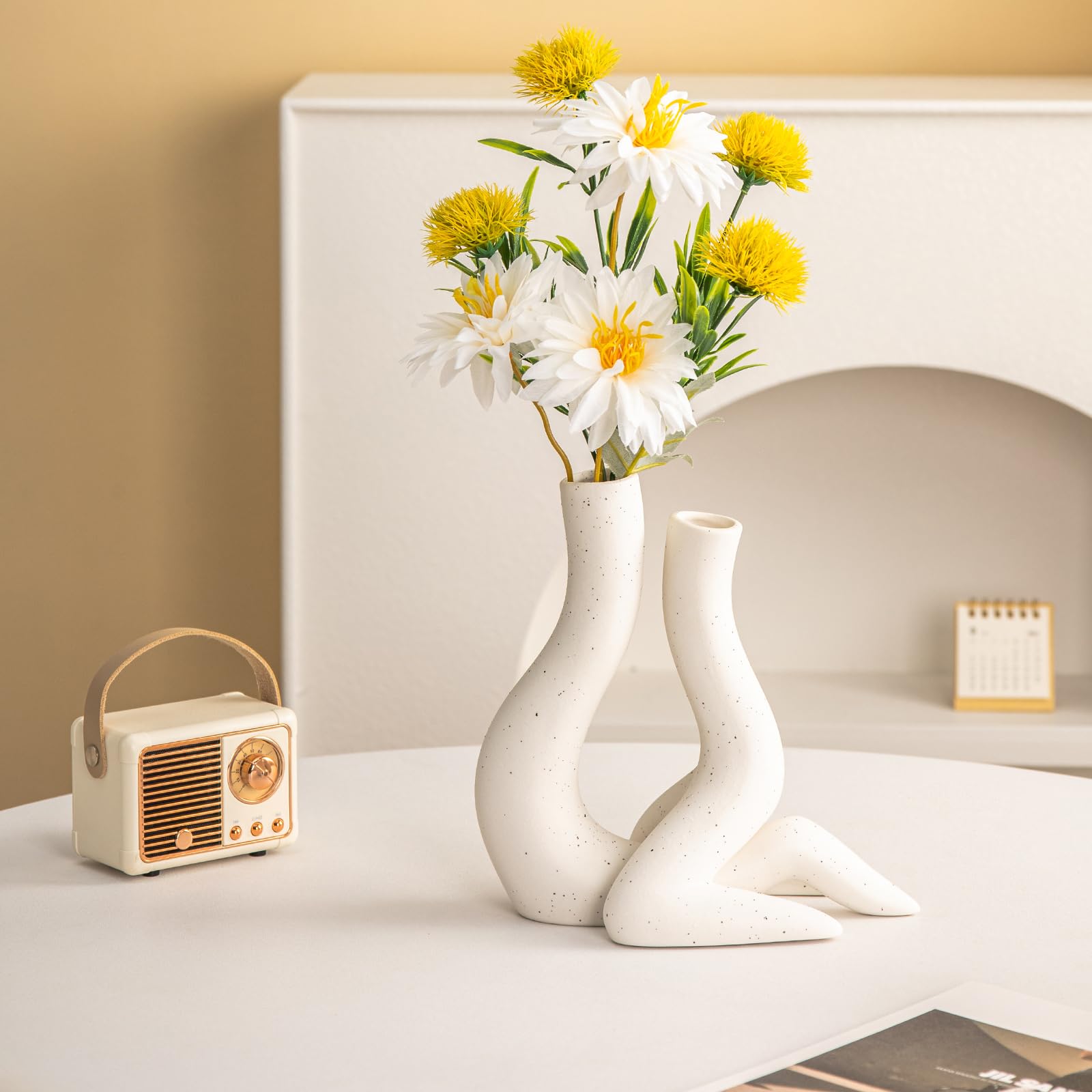 White Ceramic Vase Set of 2 Centerpieces Vases