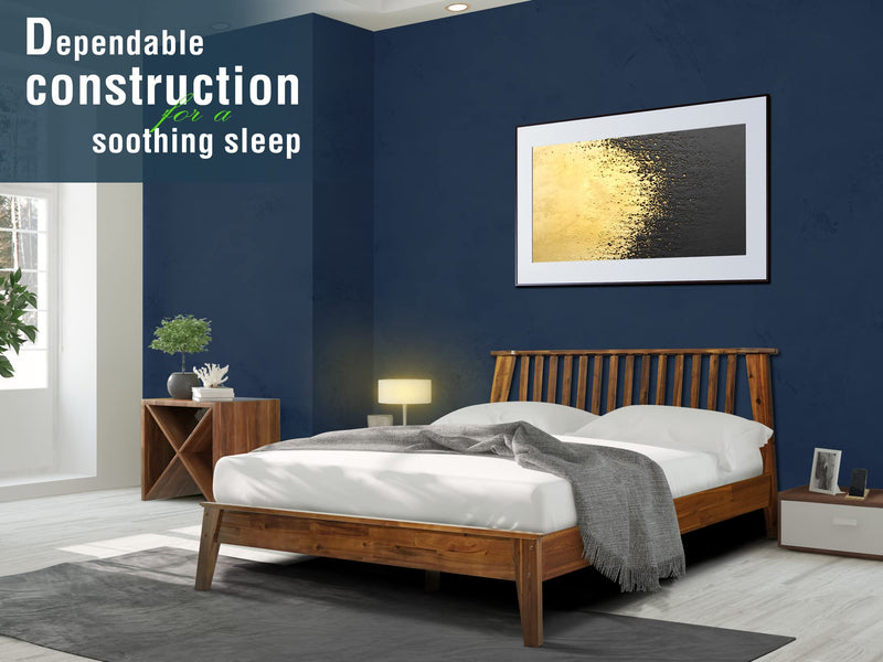 Acacia Kaylin Wooden Bed Frame with Headboard, Solid Wood Platform Bed, Easy Assembly, No Box Spring Needed, Queen, Caramel