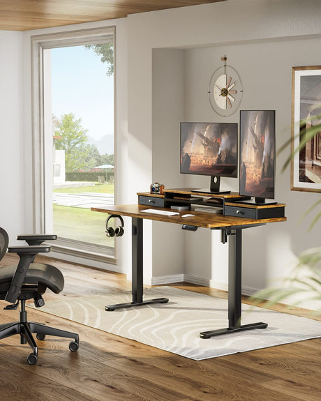 Electric Standing Desk with Double Drawers