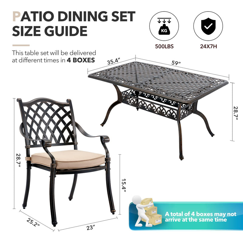 𝟕 𝐏𝐢𝐞𝐜𝐞 Outdoor Dining Set Cast Aluminum Retro Patio Dining Set