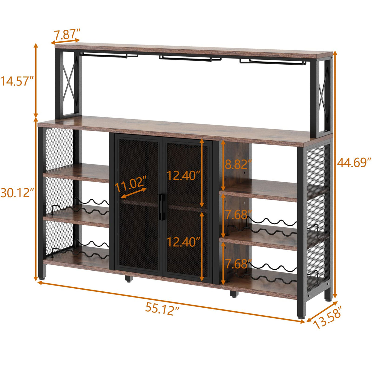 Wine Bar Cabinet, 55 Inches Kitchen Sideboard Buffet Cabinet