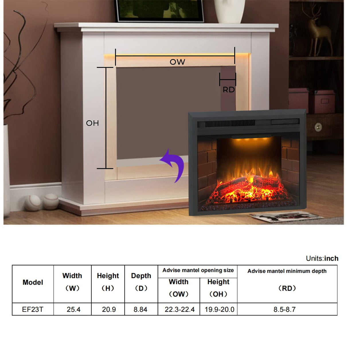 Electric Fireplace 33 Inches Electric Fireplace Insert