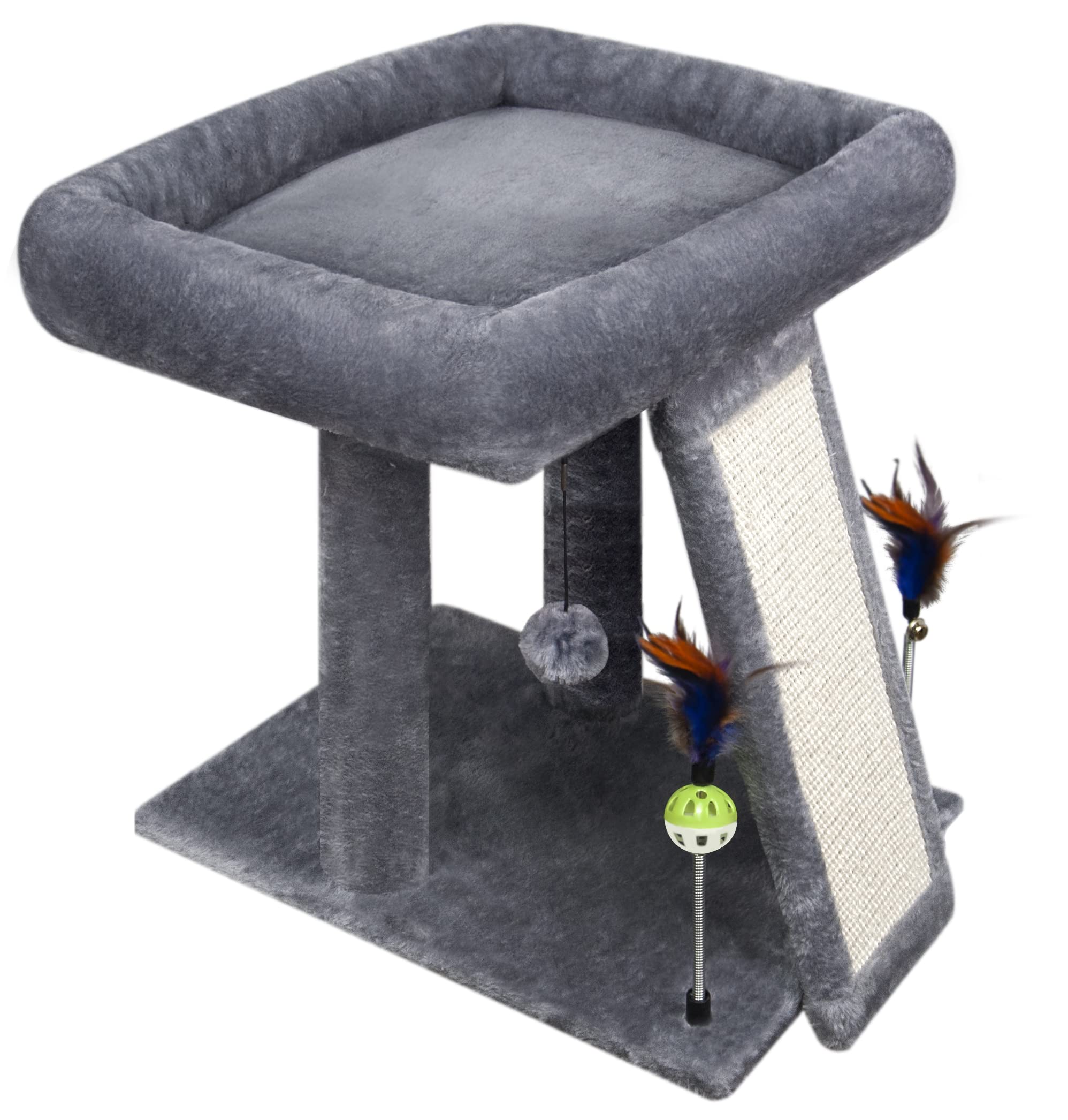Cat Tree with Cat Condo Scratch Post Hammock Hanging Ball