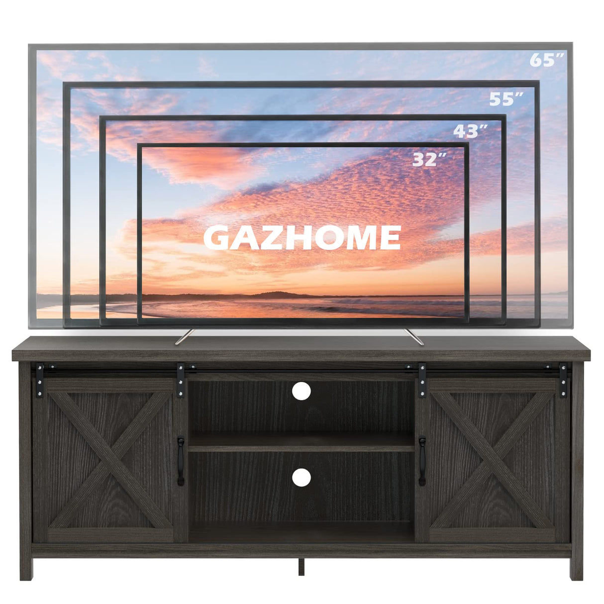 Modern Farmhouse TV Stand with Sliding Barn Doors, Console Table