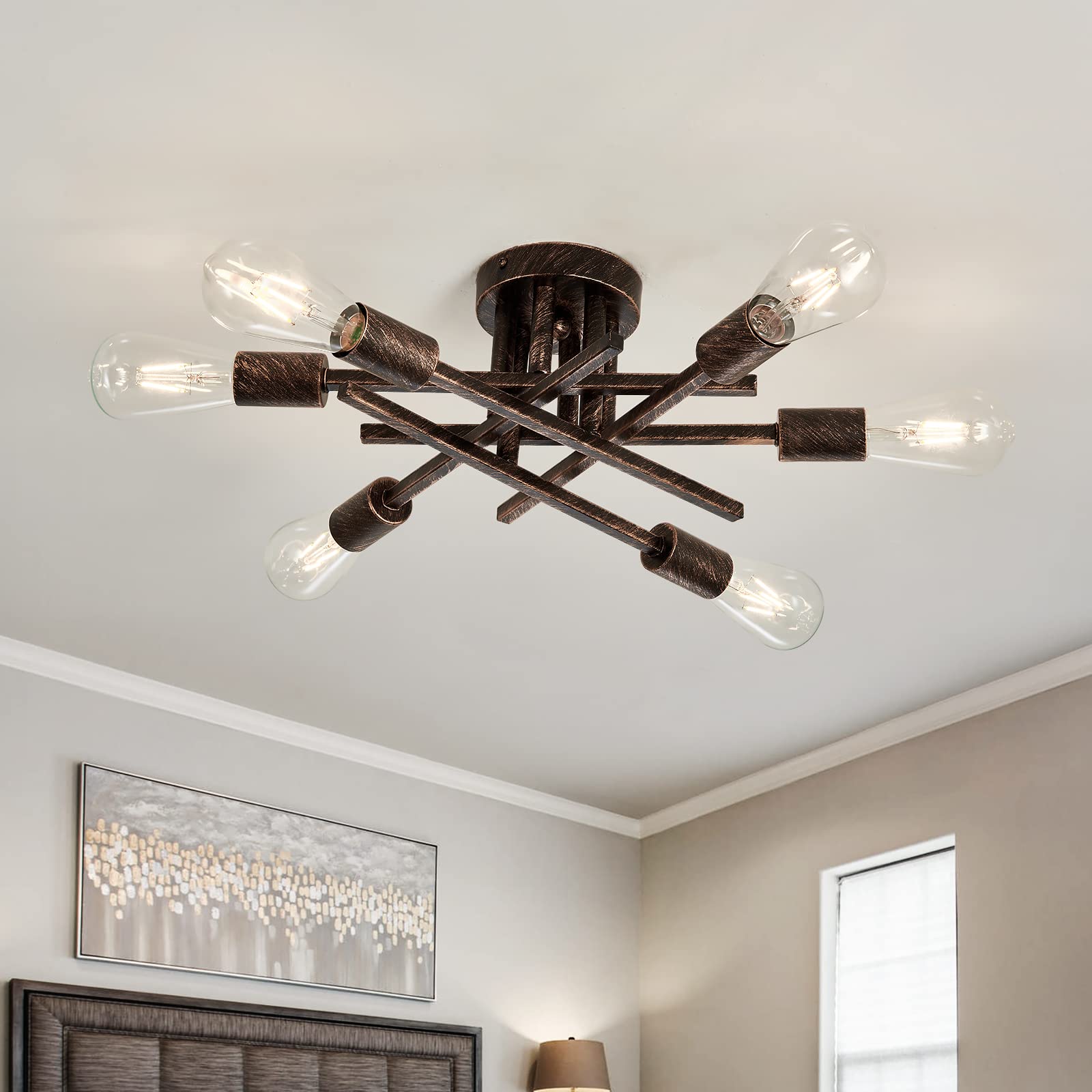 6-Lights Semi Flush Mount Ceiling Light Fixture Vintage Modern Bronze