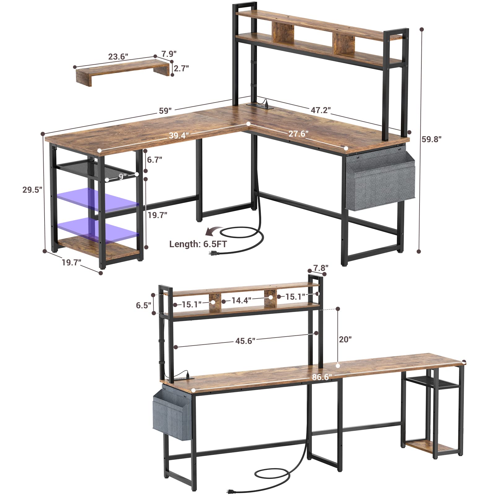 Reversible L-Shaped Corner Computer Desks