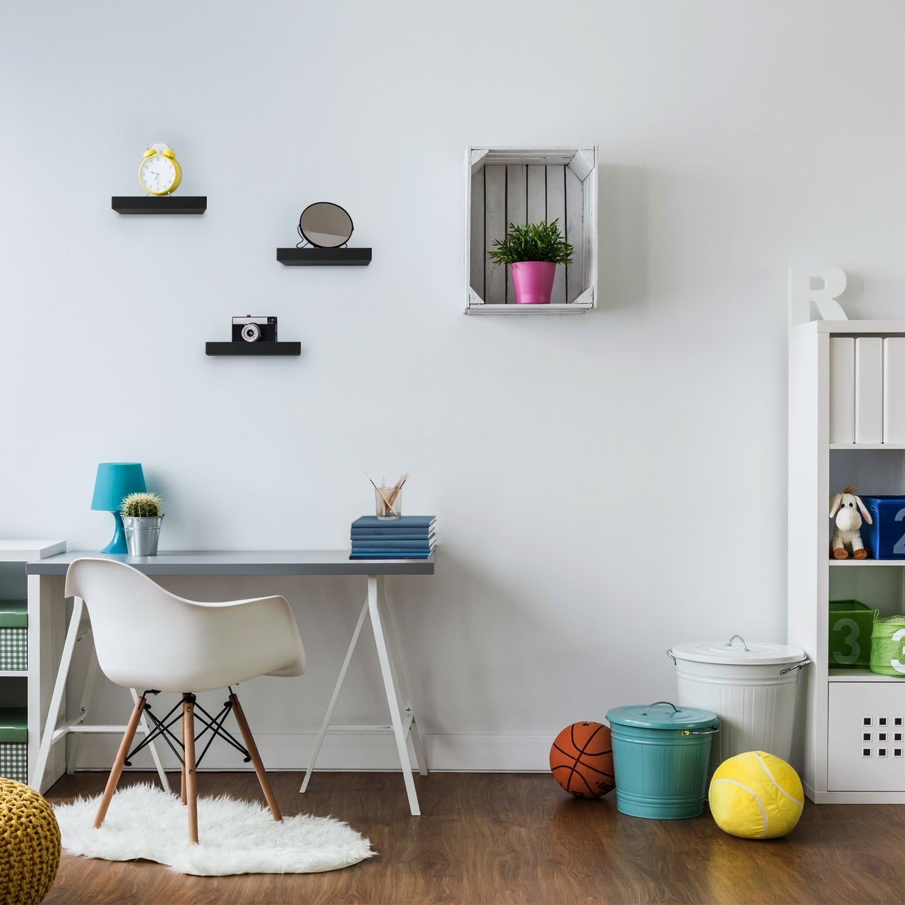 Square Floating Shelf for Wall - 3 Small Shelves with Invisible Mounting Brackets for Living