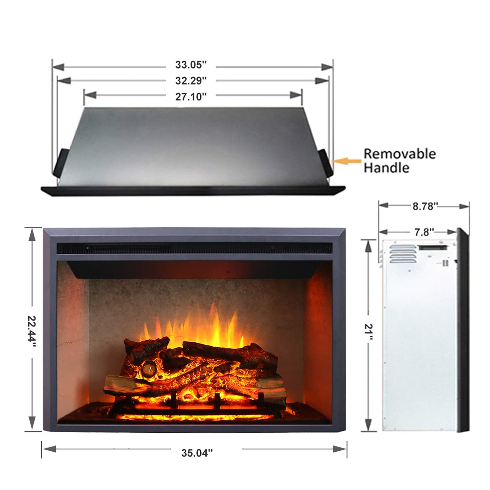 Edward Electric Fireplace Insert with Weathered Concrete Interior