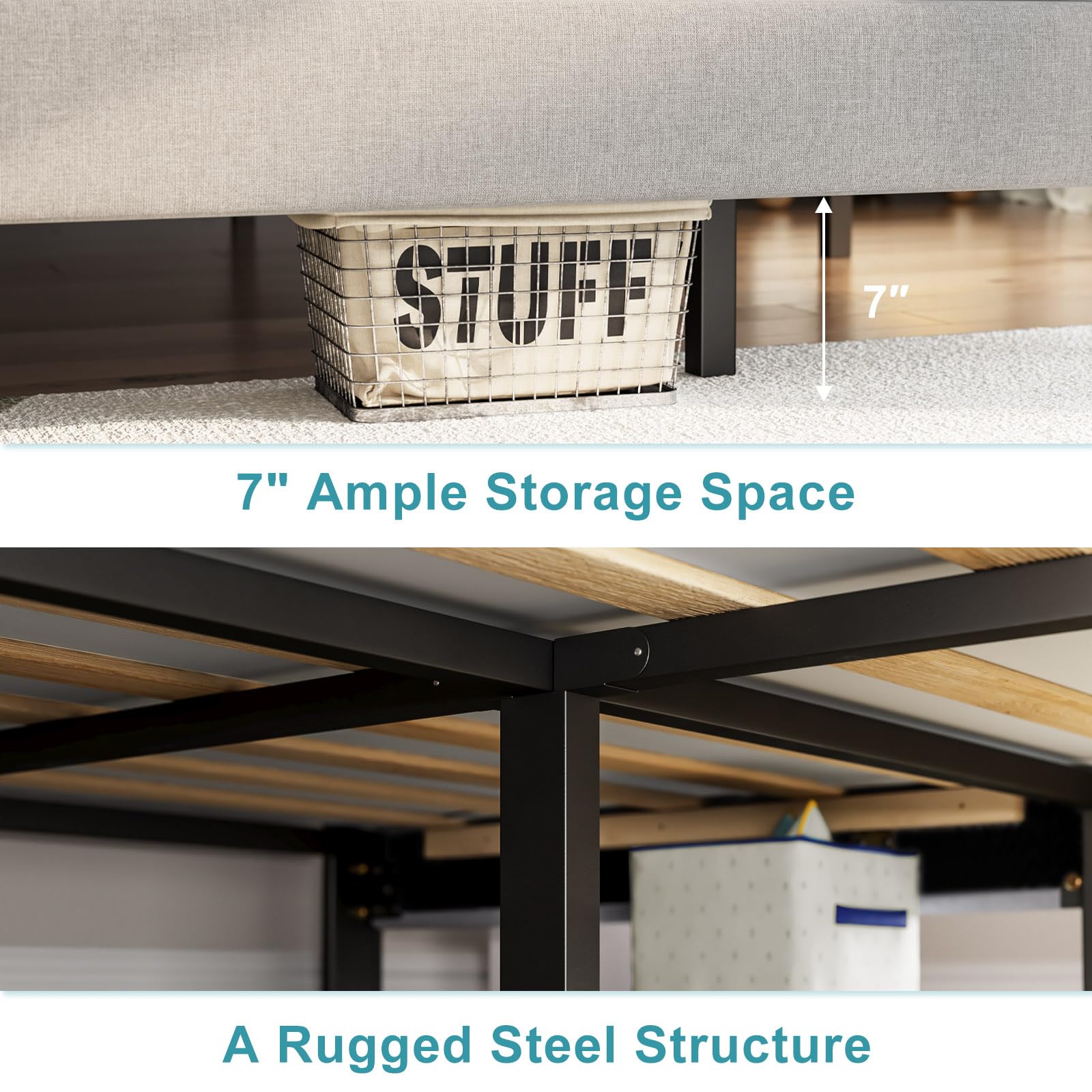Sturdy Platform Bed with Wooden Slats Support