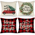 Buffalo Plaid Christmas Pillow Covers 20x20 Set of 4 Marry Bright Christmas Pillows
