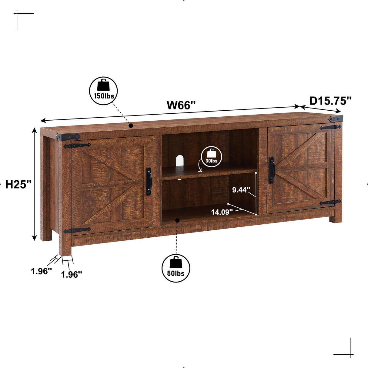 TV Stand for 75 Inch TV, Farmhouse TV Console Table with Barn Door Cabinets