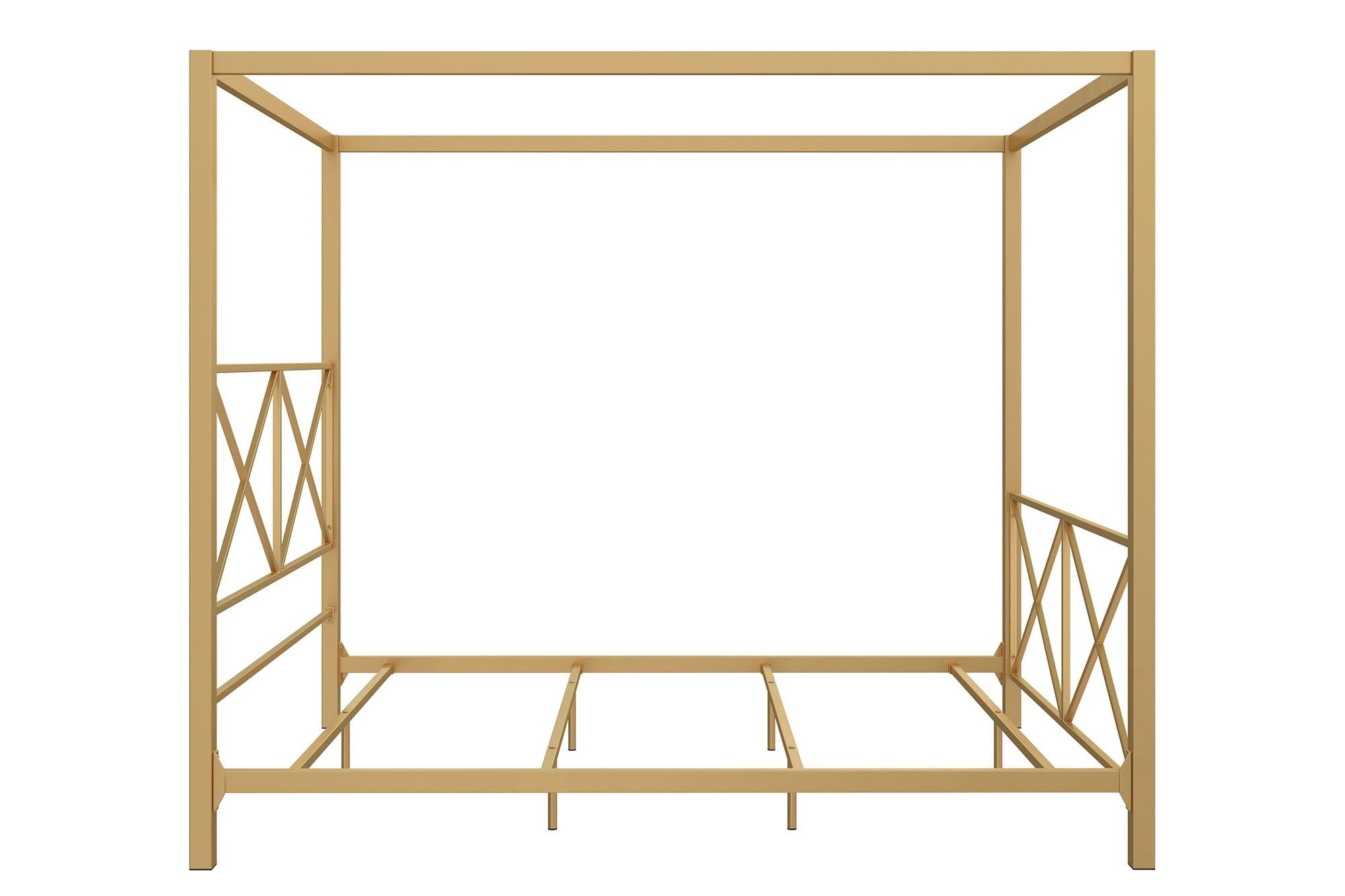 Rosedale Metal Canopy Bed Frame with Four Poster Design and Geometric Accented Headboard