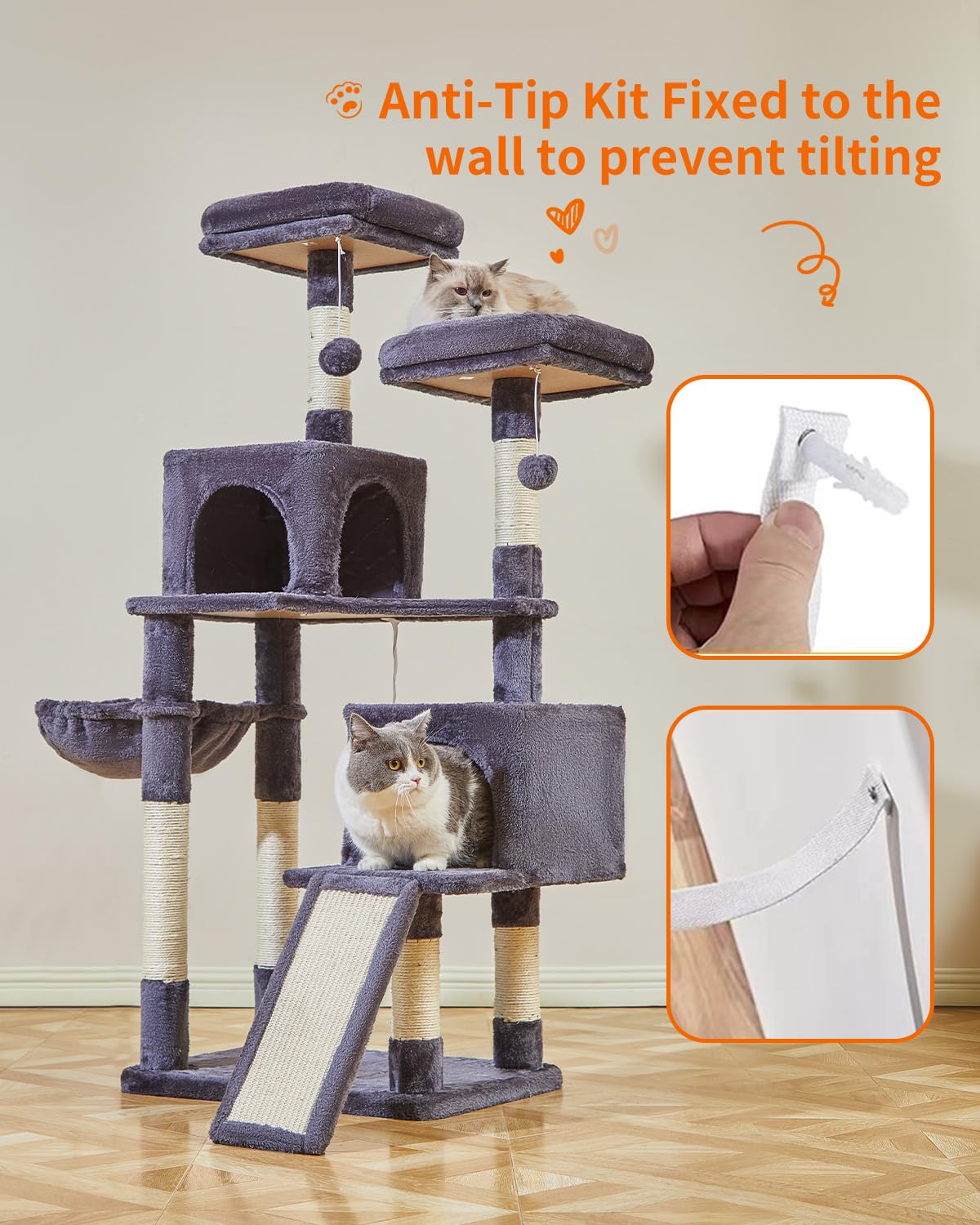 56.3-Inch Cat Tree, Cat Tower with Scratching Posts