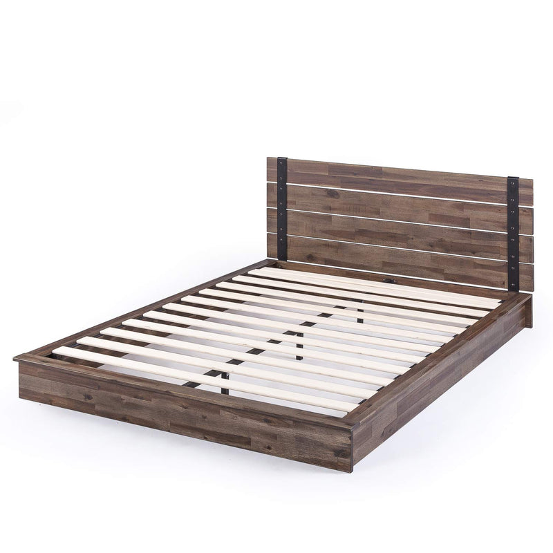 Brock Metal and Wood Platform Bed Frame / Solid Acacia wood Mattress Foundation