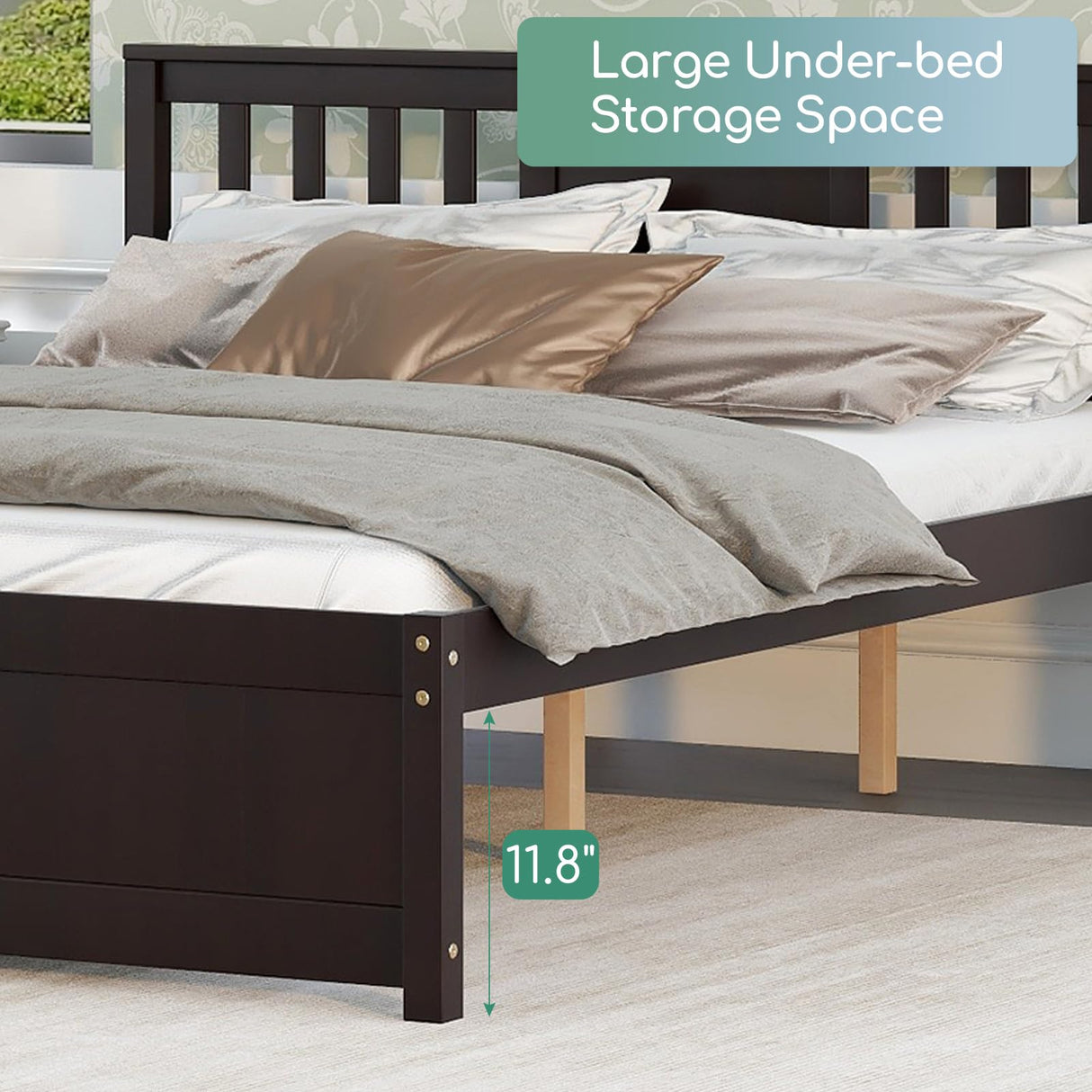 Queen Size Bed Frame, Wood Platform Bed Frame with Headboard