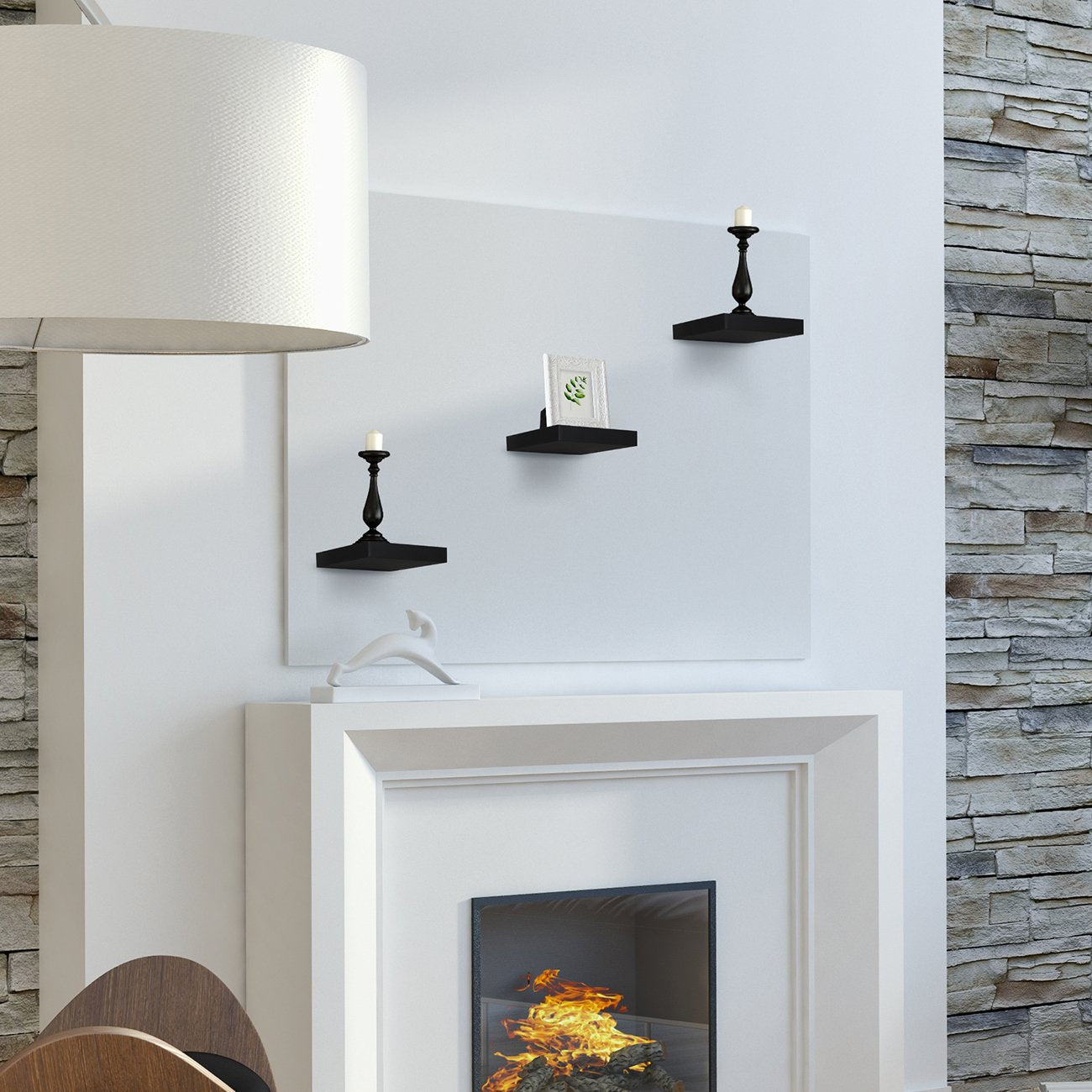Square Floating Shelf for Wall - 3 Small Shelves with Invisible Mounting Brackets for Living
