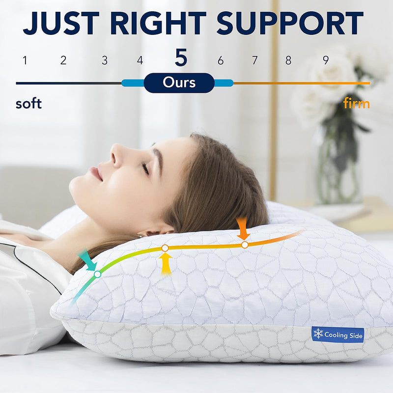 Shredded Memory Foam Pillows for Sleeping Cooling Bamboo Pillow with Adjustable Loft