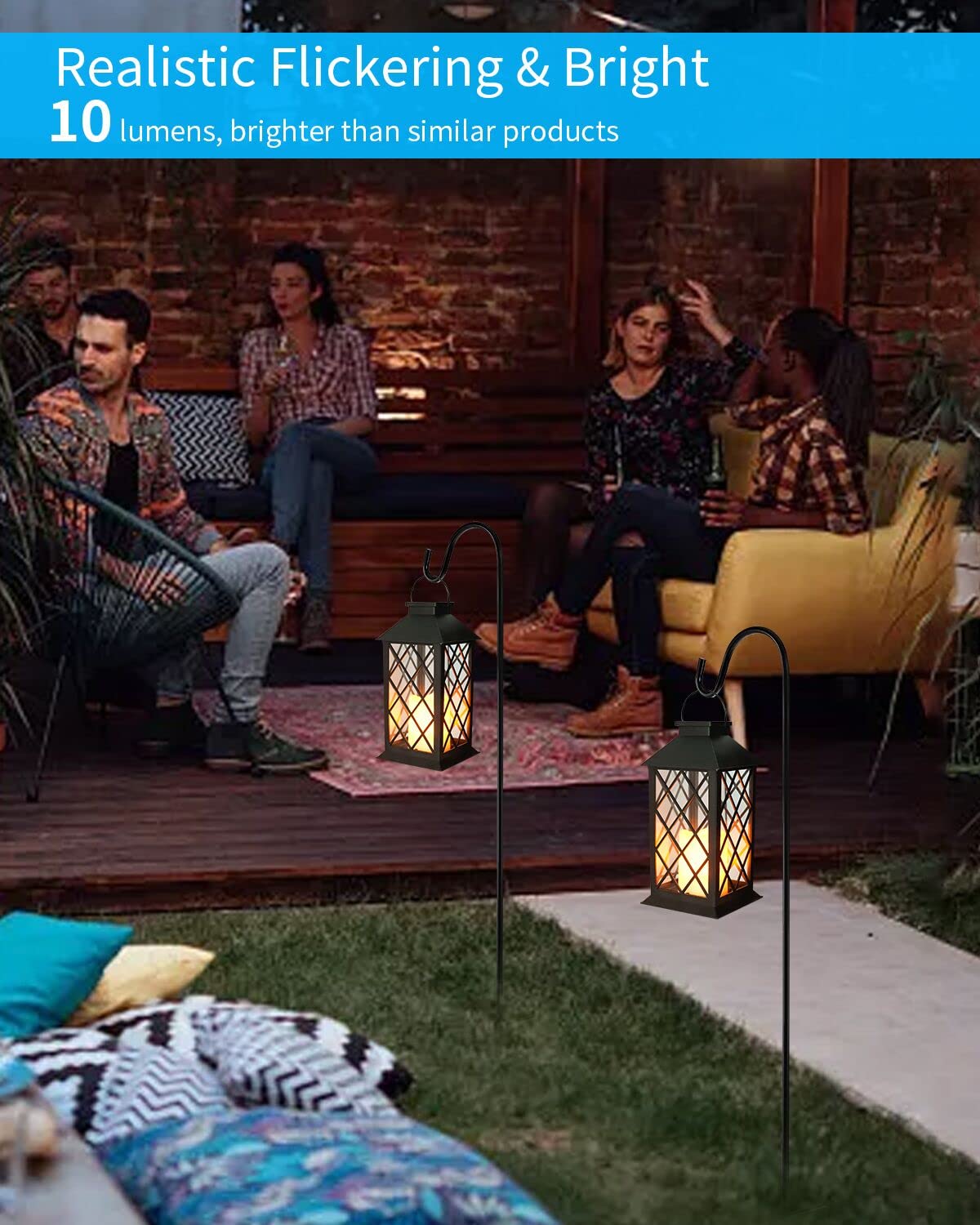 Solar Lanterns Outdoor Waterproof, 14 Inch Outdoor Lanterns with LED Flickering Flameless Candles