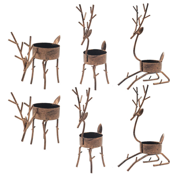 Reindeer Tea Light Candle Holders, 6 Pack Iron Christmas Decoration for Party Dining Table