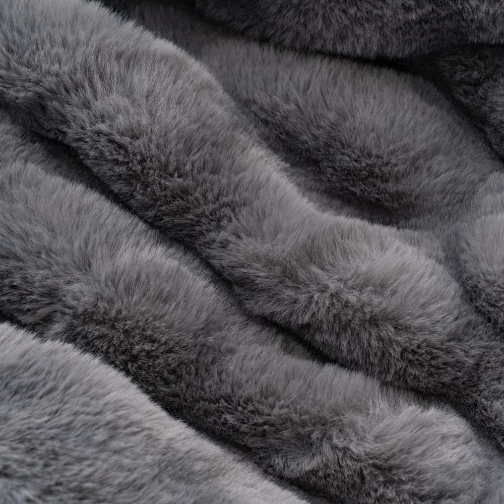 Soft Faux Rabbit Fur Throw Blanket - 50" x 60", Elegant Ruched Design Blanket