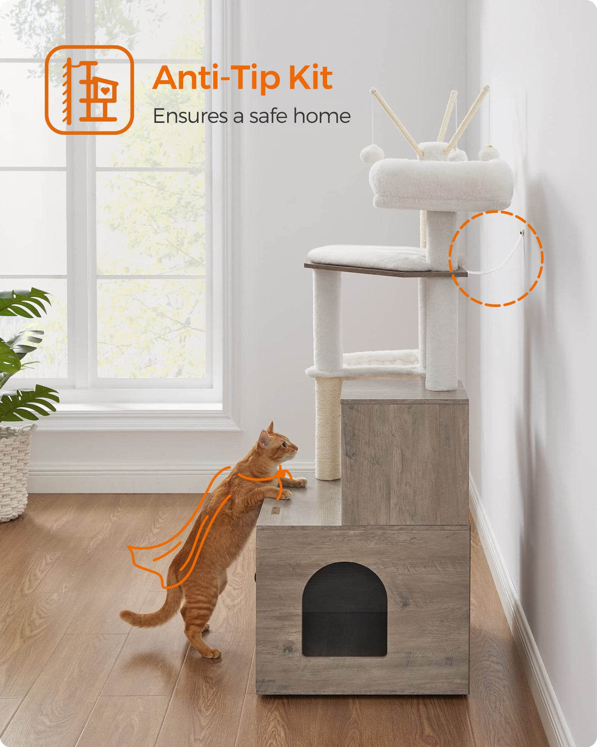 Woody Wonders Cat Tree with Litter Box Furniture Hidden Enclosure, 2-in-1 Modern Tower