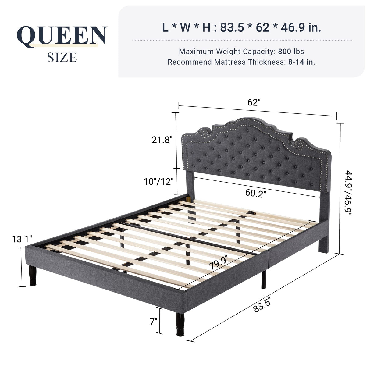 Queen Bed Frame with Adjustable Tiara Headboard